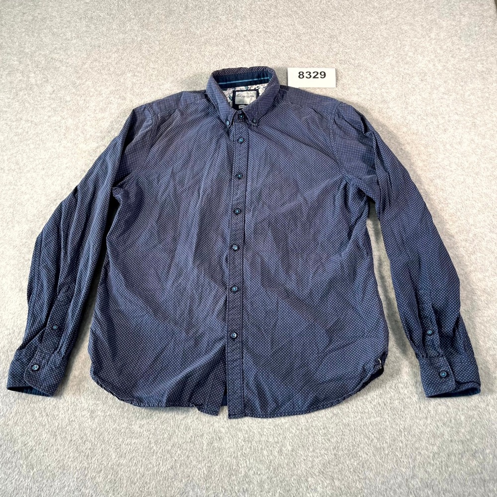 Denim &‎ Flower Shirt Mens Large Blue Printed Cotton Collared Button Down Casual
